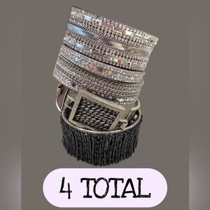 Fashion jewelry bracelet bundle chunky Wide rhinestone brown leather Lucky Brand